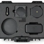 Kit from above: omni, directional and CP antennas, ground plane and accessory case in the foam insert